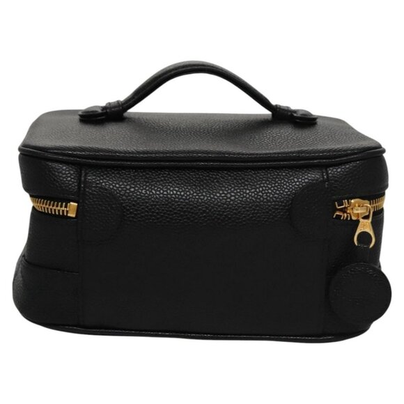 CHANEL Bicolore Vanity Cosmetic Pouch Grained Calf Skin Black Gold CC Auth - Picture 3 of 15